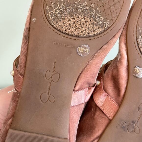 Jessica Simpson Lomanna Velvet Ballet Flat Shoes 9 Pink Bow Slip On Square Toe - Picture 11 of 15